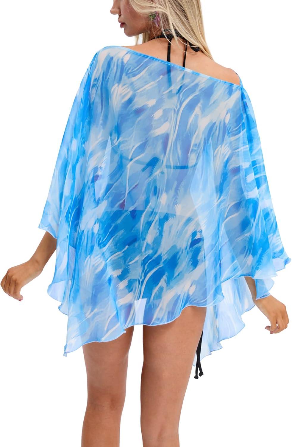 image:imageDJT Womens Bathing Suit Cover Ups Summer Beach Swimsuit Coverup Sexy Sheer Hankerchief Hem Chiffon Tops