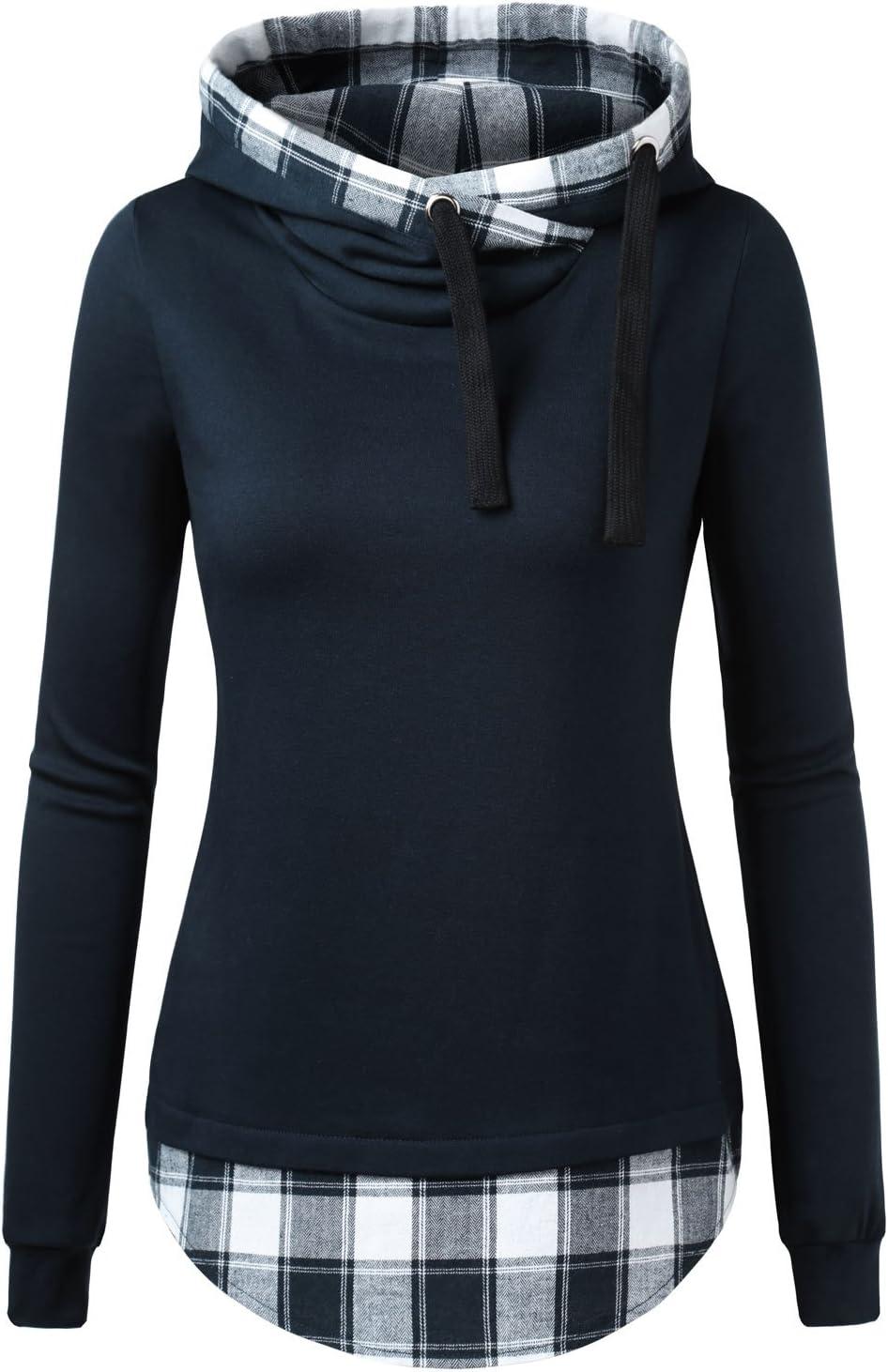 image:imageDJT Womens Funnel Neck Checkd Contrast Hooded Pullover Hoodie Top Y2K Clothes Fall Winter Outfit