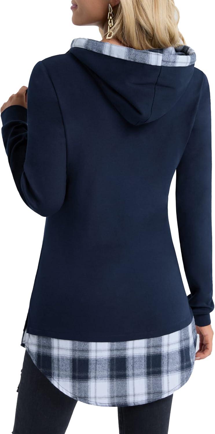 image:imageDJT Womens Funnel Neck Checkd Contrast Hooded Pullover Hoodie Top Y2K Clothes Fall Winter Outfit