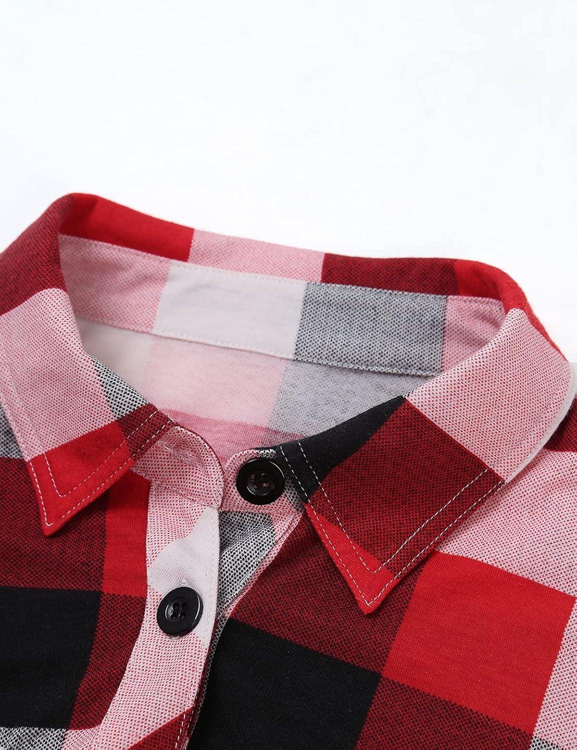 image:imageDJT Womens Soft Stretchy Knit Plaid Shirts Roll Up Long Sleeve Collared Button Down Blouses TopsBittersweet