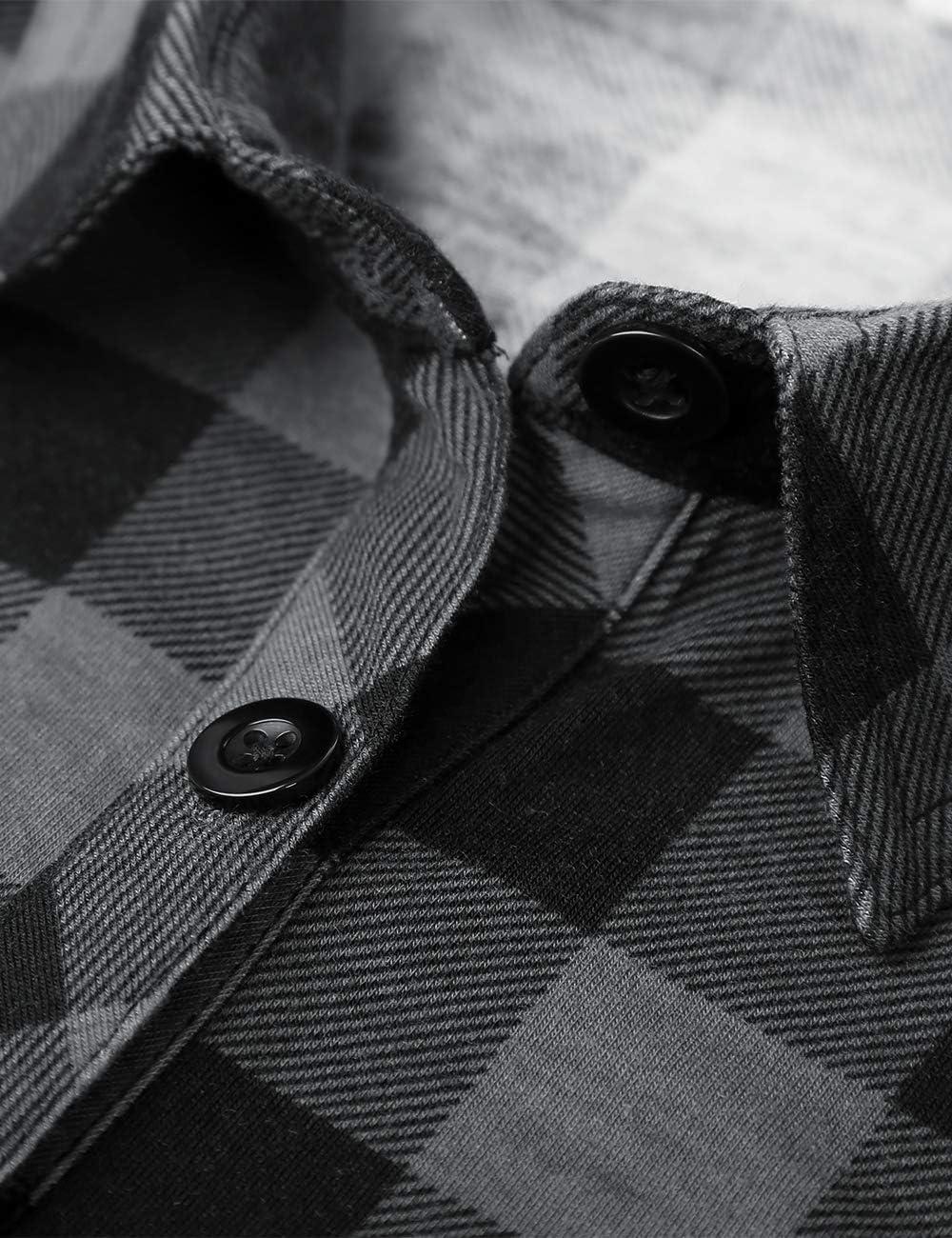 image:imageDJT Womens Soft Stretchy Knit Plaid Shirts Roll Up Long Sleeve Collared Button Down Blouses TopsBlack Plaid