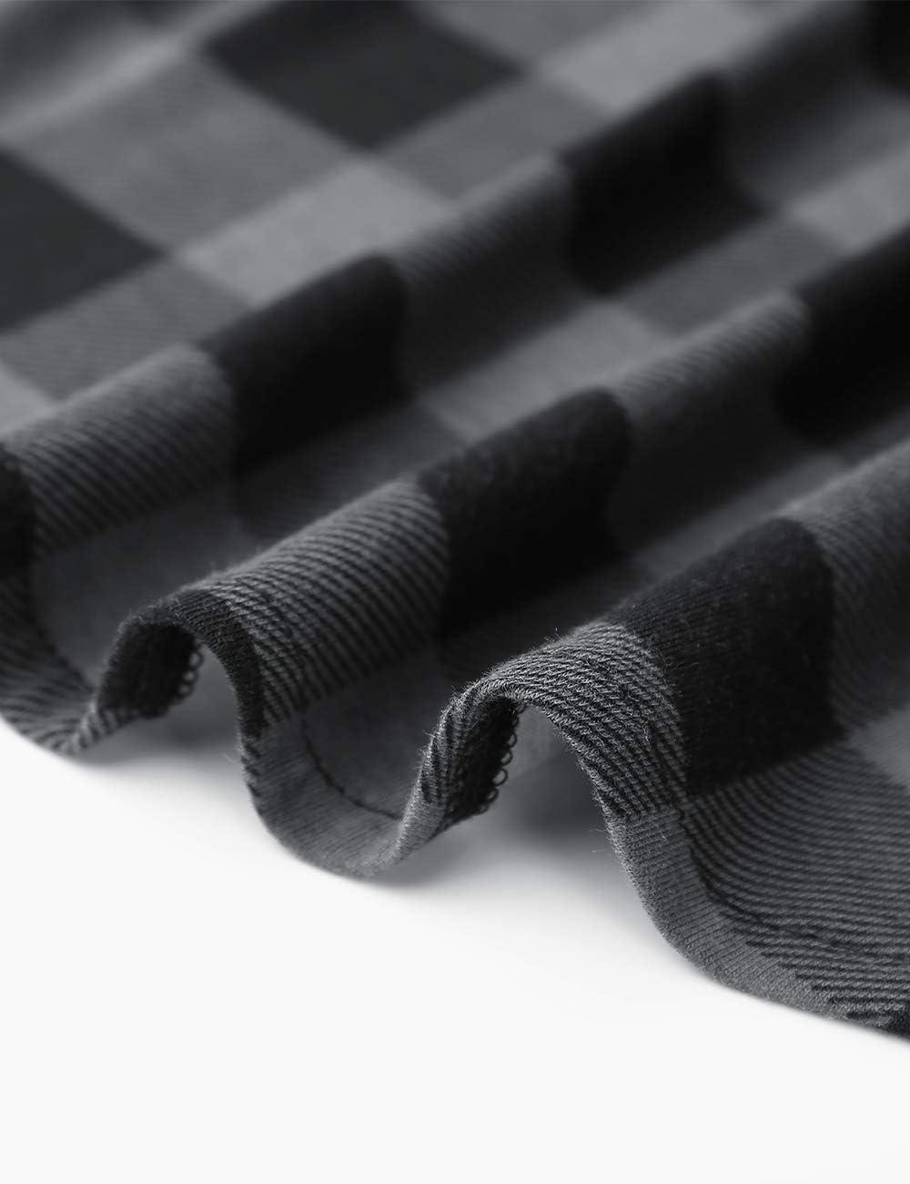 image:imageDJT Womens Soft Stretchy Knit Plaid Shirts Roll Up Long Sleeve Collared Button Down Blouses TopsBlack Plaid