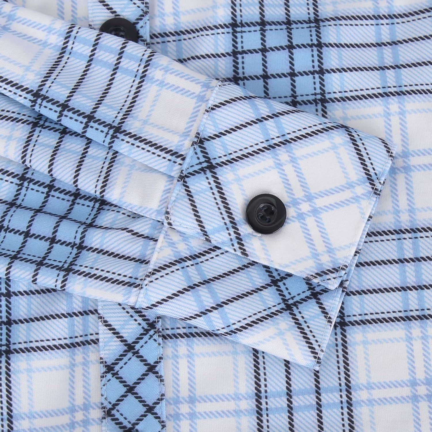 image:imageDJT Womens Soft Stretchy Knit Plaid Shirts Roll Up Long Sleeve Collared Button Down Blouses TopsBluewhite