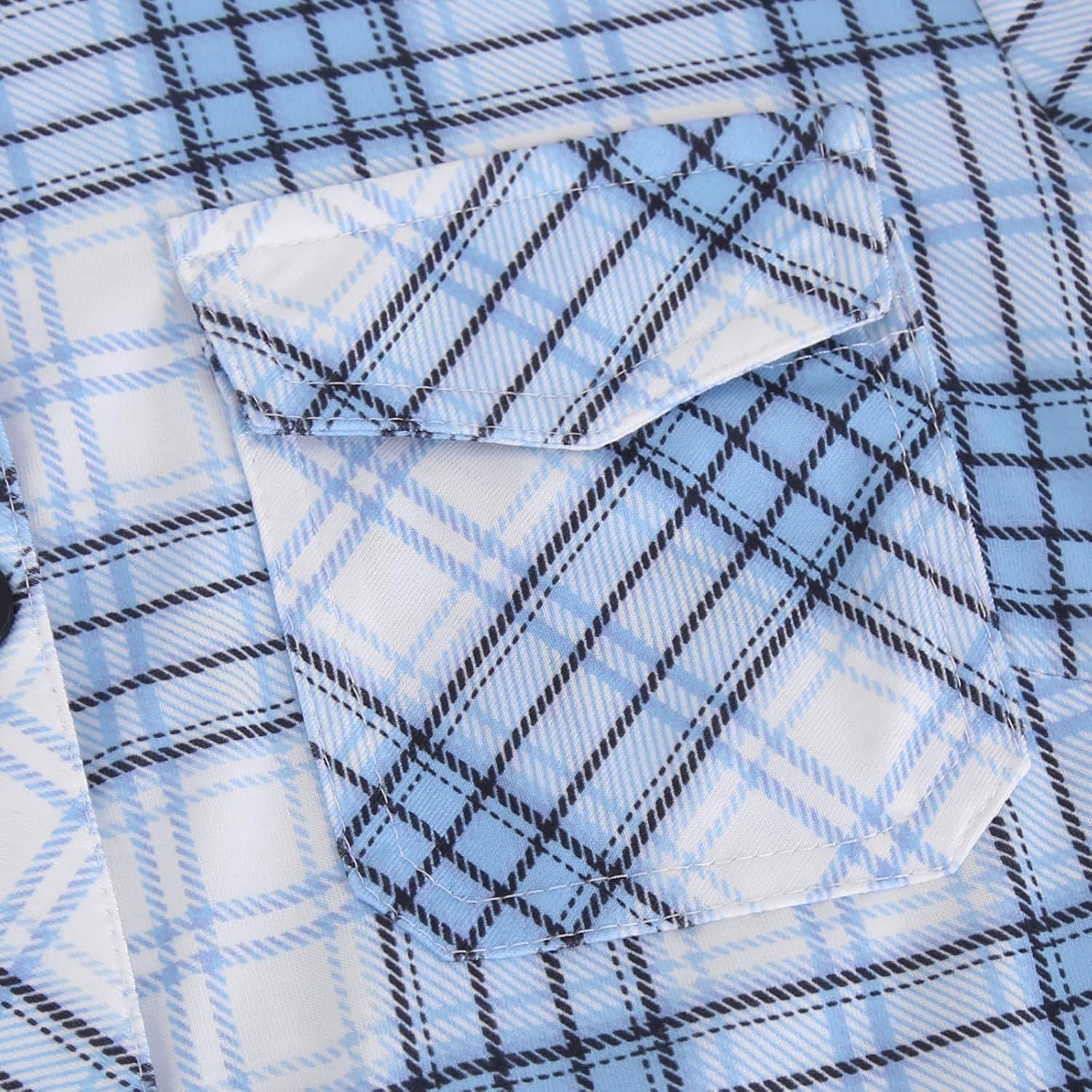 image:imageDJT Womens Soft Stretchy Knit Plaid Shirts Roll Up Long Sleeve Collared Button Down Blouses TopsBluewhite