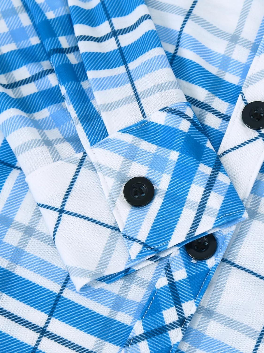 image:imageDJT Womens Soft Stretchy Knit Plaid Shirts Roll Up Long Sleeve Collared Button Down Blouses TopsBluewhite Plaid
