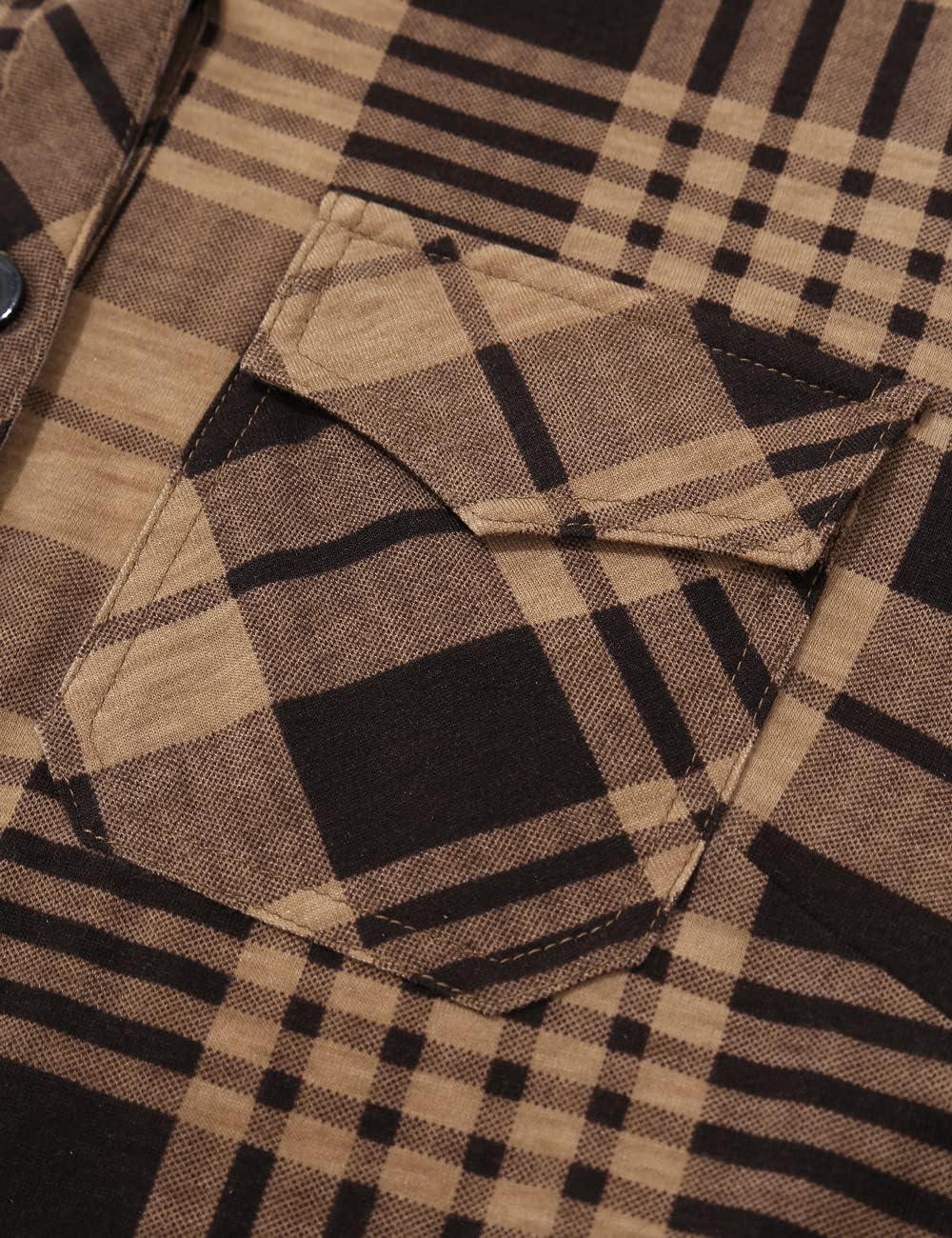 image:imageDJT Womens Soft Stretchy Knit Plaid Shirts Roll Up Long Sleeve Collared Button Down Blouses TopsCoffee