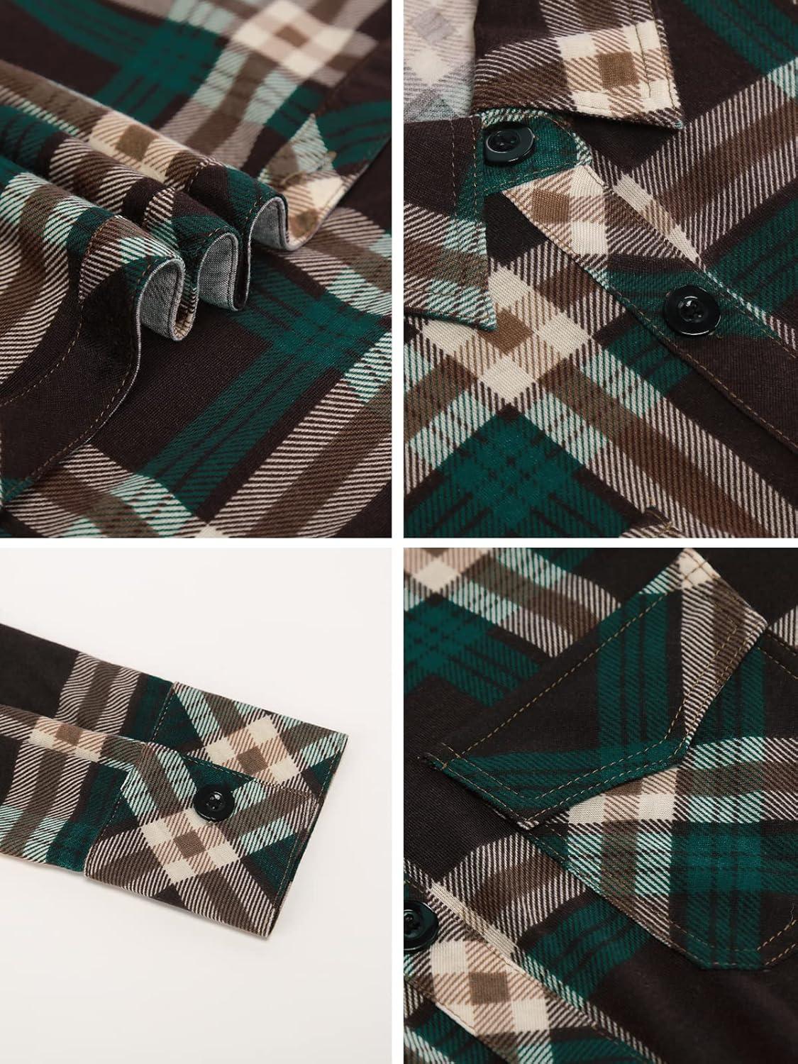 image:imageDJT Womens Soft Stretchy Knit Plaid Shirts Roll Up Long Sleeve Collared Button Down Blouses TopsCoffeegreen