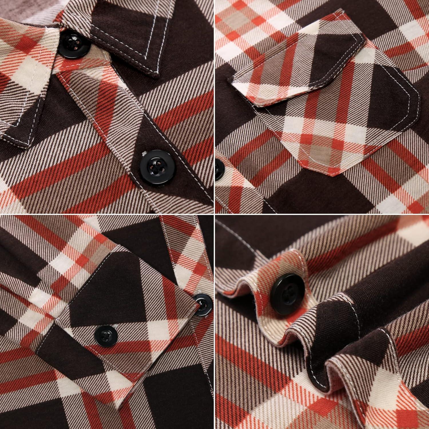 image:imageDJT Womens Soft Stretchy Knit Plaid Shirts Roll Up Long Sleeve Collared Button Down Blouses TopsDark Coffee
