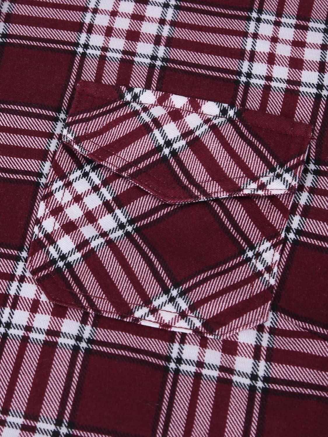 image:imageDJT Womens Soft Stretchy Knit Plaid Shirts Roll Up Long Sleeve Collared Button Down Blouses TopsDark Red