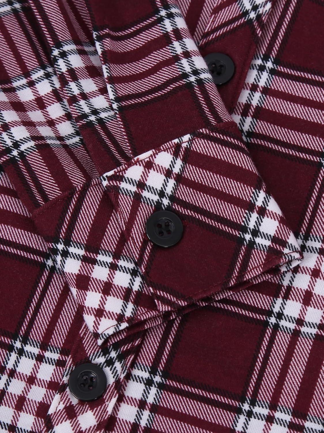image:imageDJT Womens Soft Stretchy Knit Plaid Shirts Roll Up Long Sleeve Collared Button Down Blouses TopsDark Red