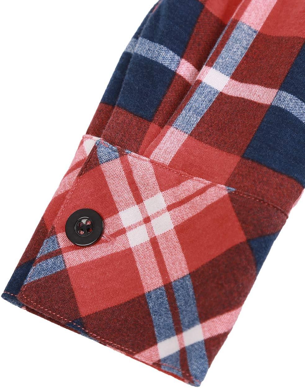image:imageDJT Womens Soft Stretchy Knit Plaid Shirts Roll Up Long Sleeve Collared Button Down Blouses TopsFiery Red