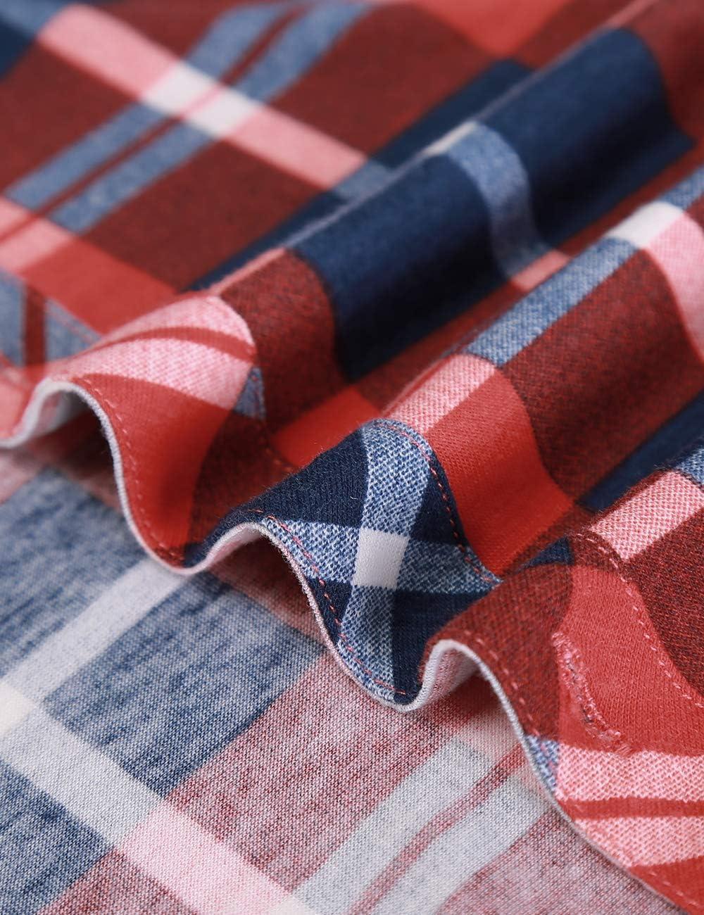 image:imageDJT Womens Soft Stretchy Knit Plaid Shirts Roll Up Long Sleeve Collared Button Down Blouses TopsFiery Red