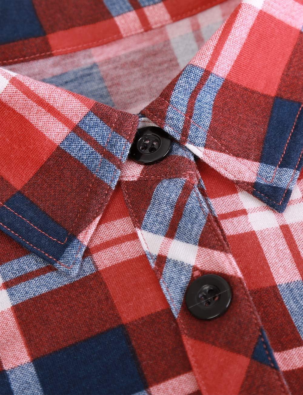 image:imageDJT Womens Soft Stretchy Knit Plaid Shirts Roll Up Long Sleeve Collared Button Down Blouses TopsFiery Red