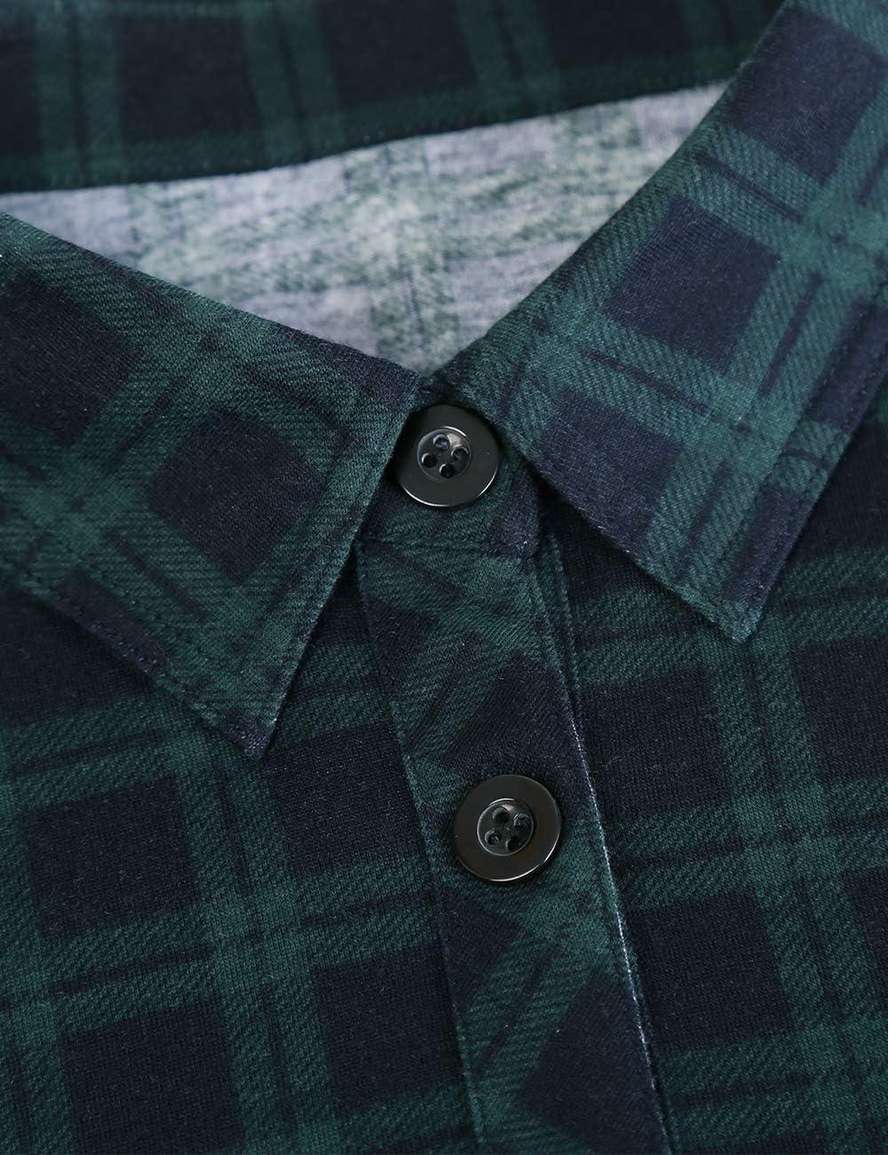 image:imageDJT Womens Soft Stretchy Knit Plaid Shirts Roll Up Long Sleeve Collared Button Down Blouses TopsGreen Pattern