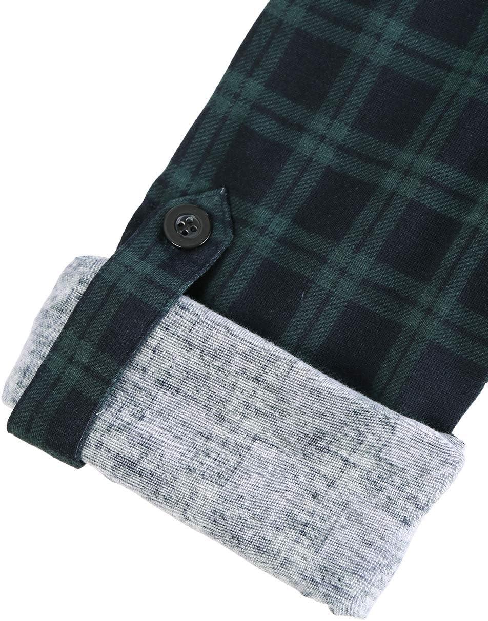 image:imageDJT Womens Soft Stretchy Knit Plaid Shirts Roll Up Long Sleeve Collared Button Down Blouses TopsGreen Pattern