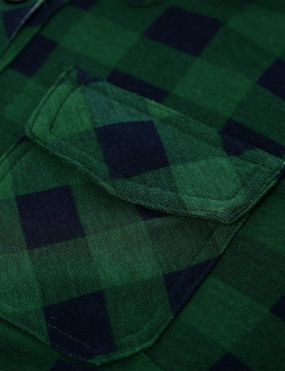 image:imageDJT Womens Soft Stretchy Knit Plaid Shirts Roll Up Long Sleeve Collared Button Down Blouses TopsGreen Plaid