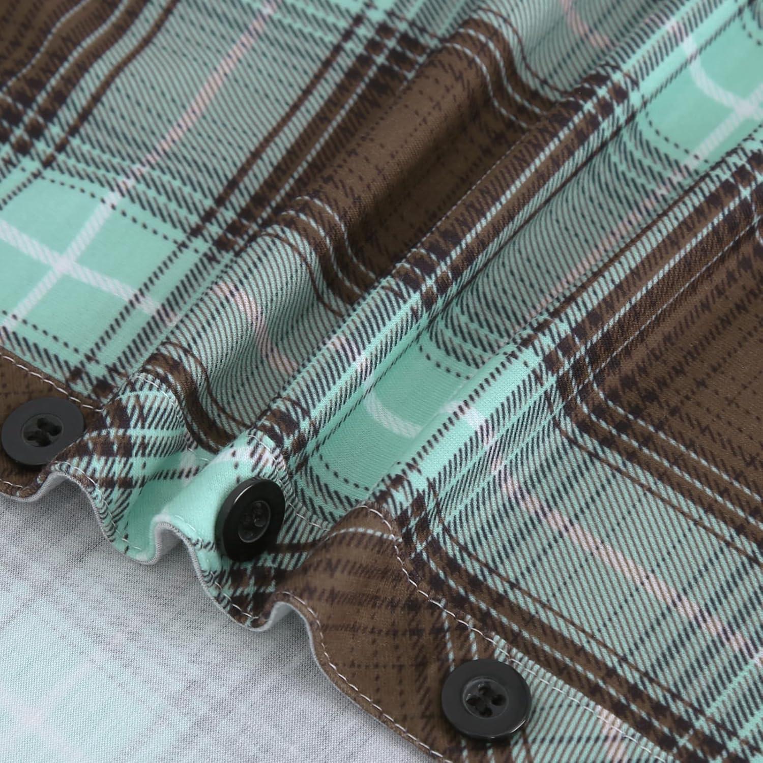 image:imageDJT Womens Soft Stretchy Knit Plaid Shirts Roll Up Long Sleeve Collared Button Down Blouses TopsGreenbrown