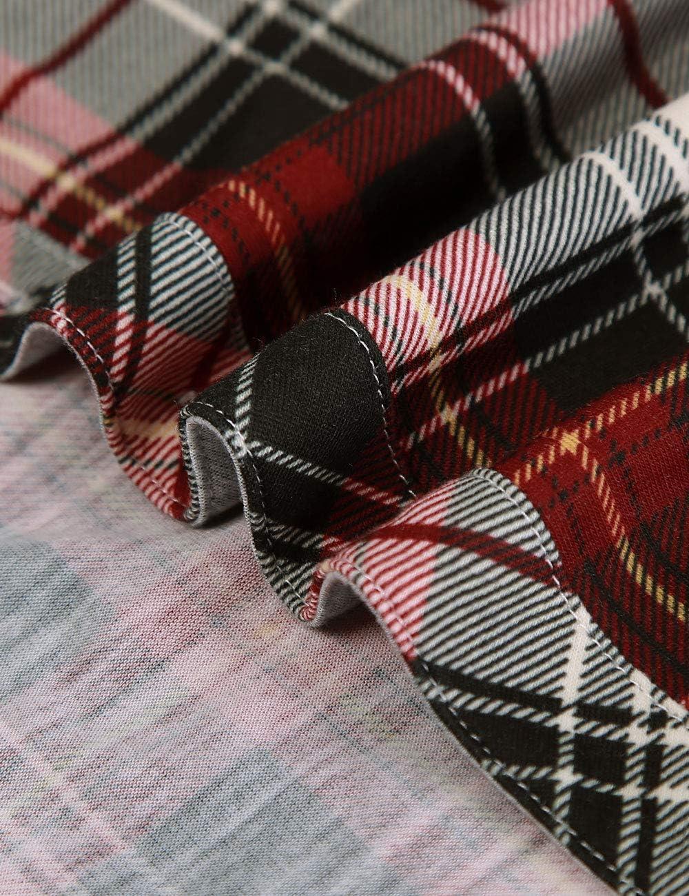 image:imageDJT Womens Soft Stretchy Knit Plaid Shirts Roll Up Long Sleeve Collared Button Down Blouses TopsHaute Red