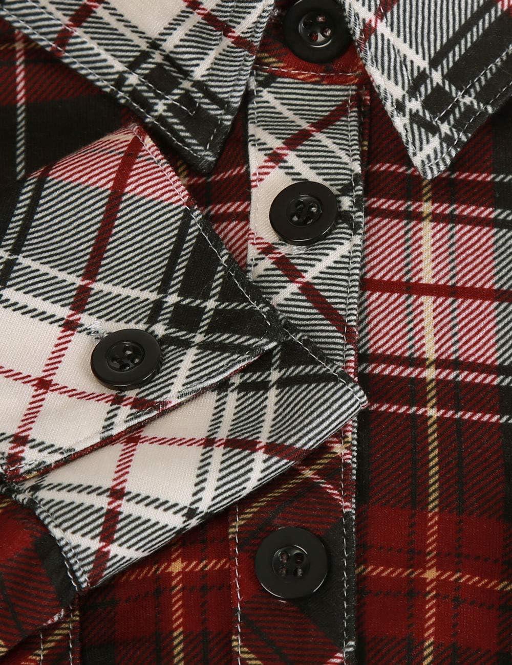 image:imageDJT Womens Soft Stretchy Knit Plaid Shirts Roll Up Long Sleeve Collared Button Down Blouses TopsHaute Red