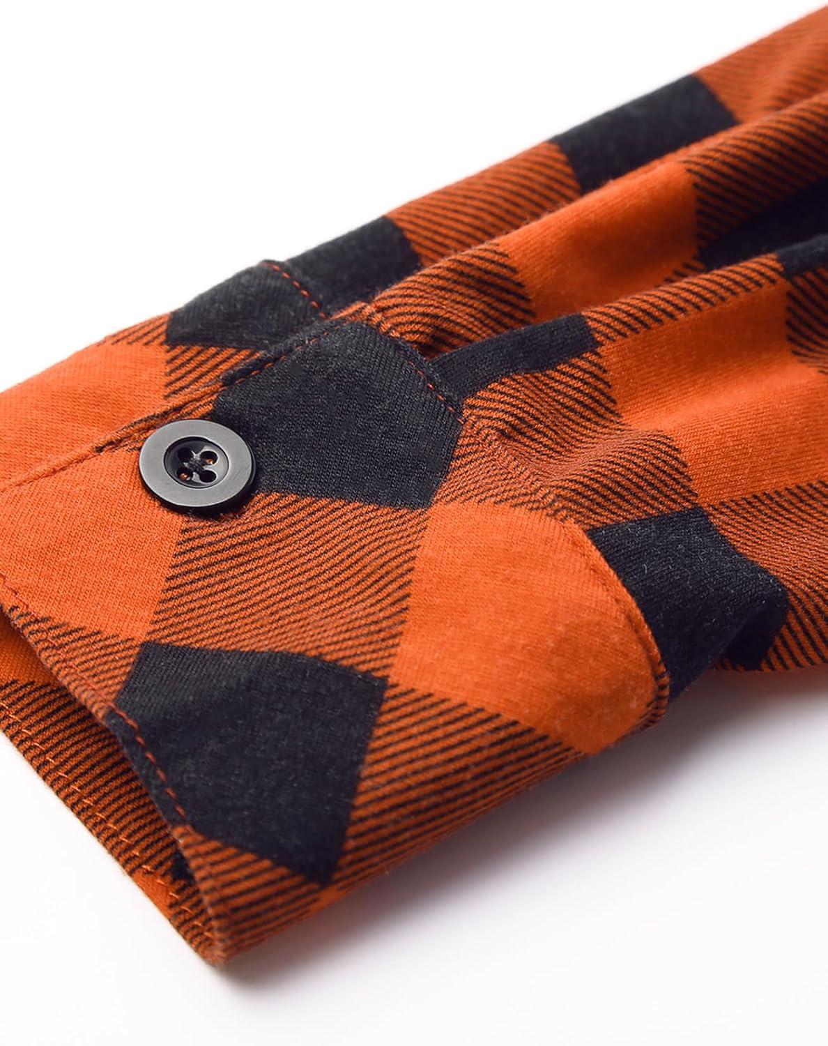 image:imageDJT Womens Soft Stretchy Knit Plaid Shirts Roll Up Long Sleeve Collared Button Down Blouses TopsOrange