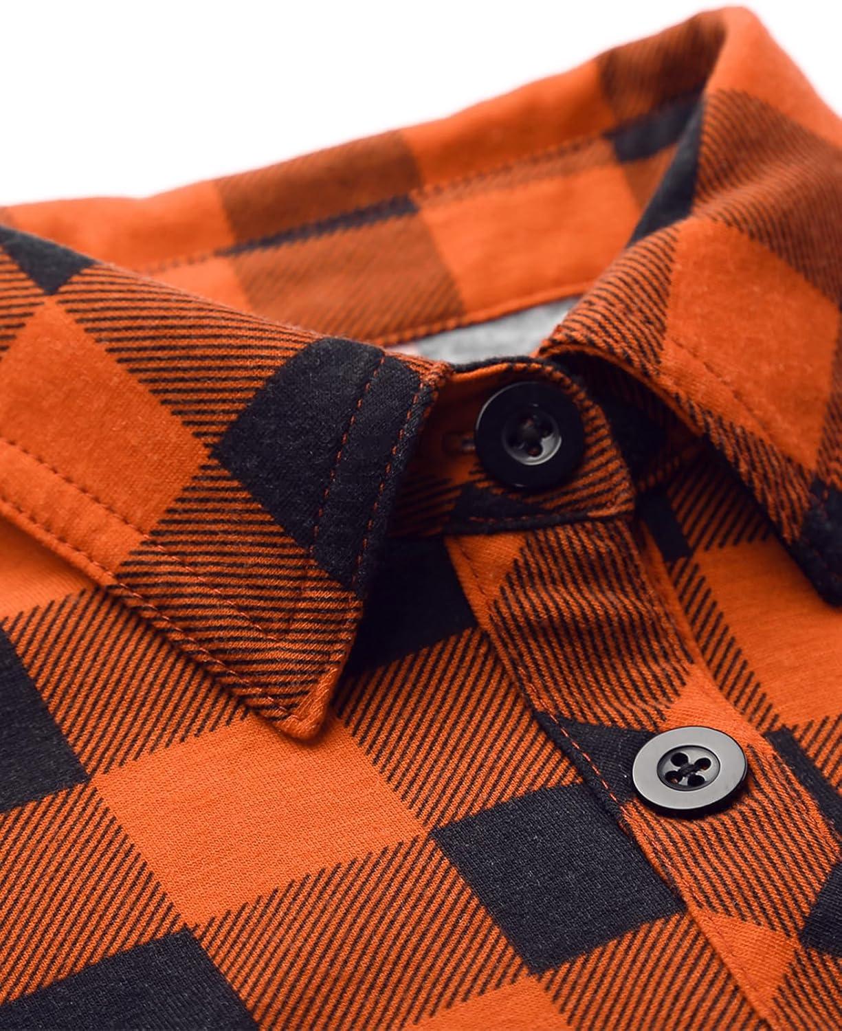 image:imageDJT Womens Soft Stretchy Knit Plaid Shirts Roll Up Long Sleeve Collared Button Down Blouses TopsOrange