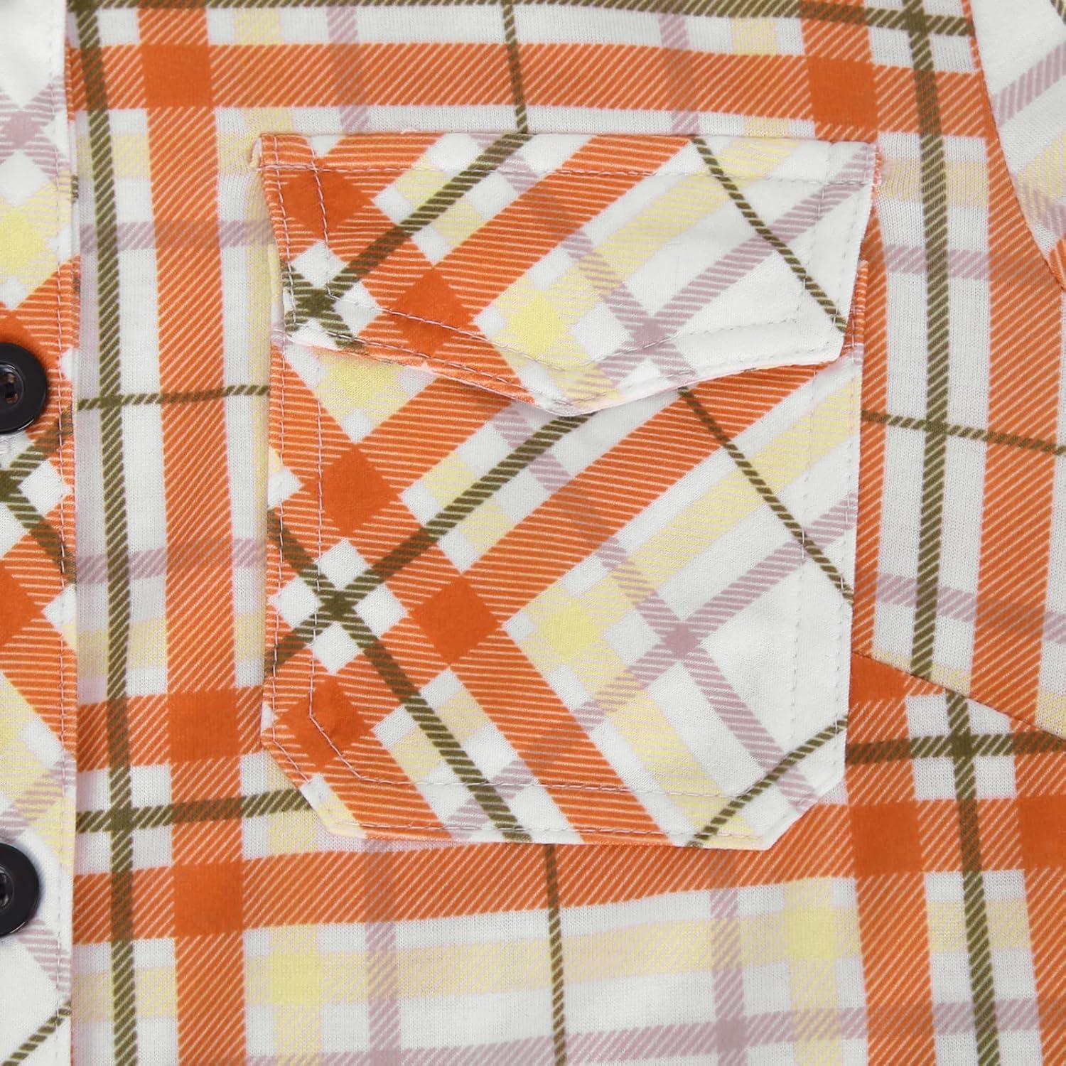 image:imageDJT Womens Soft Stretchy Knit Plaid Shirts Roll Up Long Sleeve Collared Button Down Blouses TopsOrangewhite