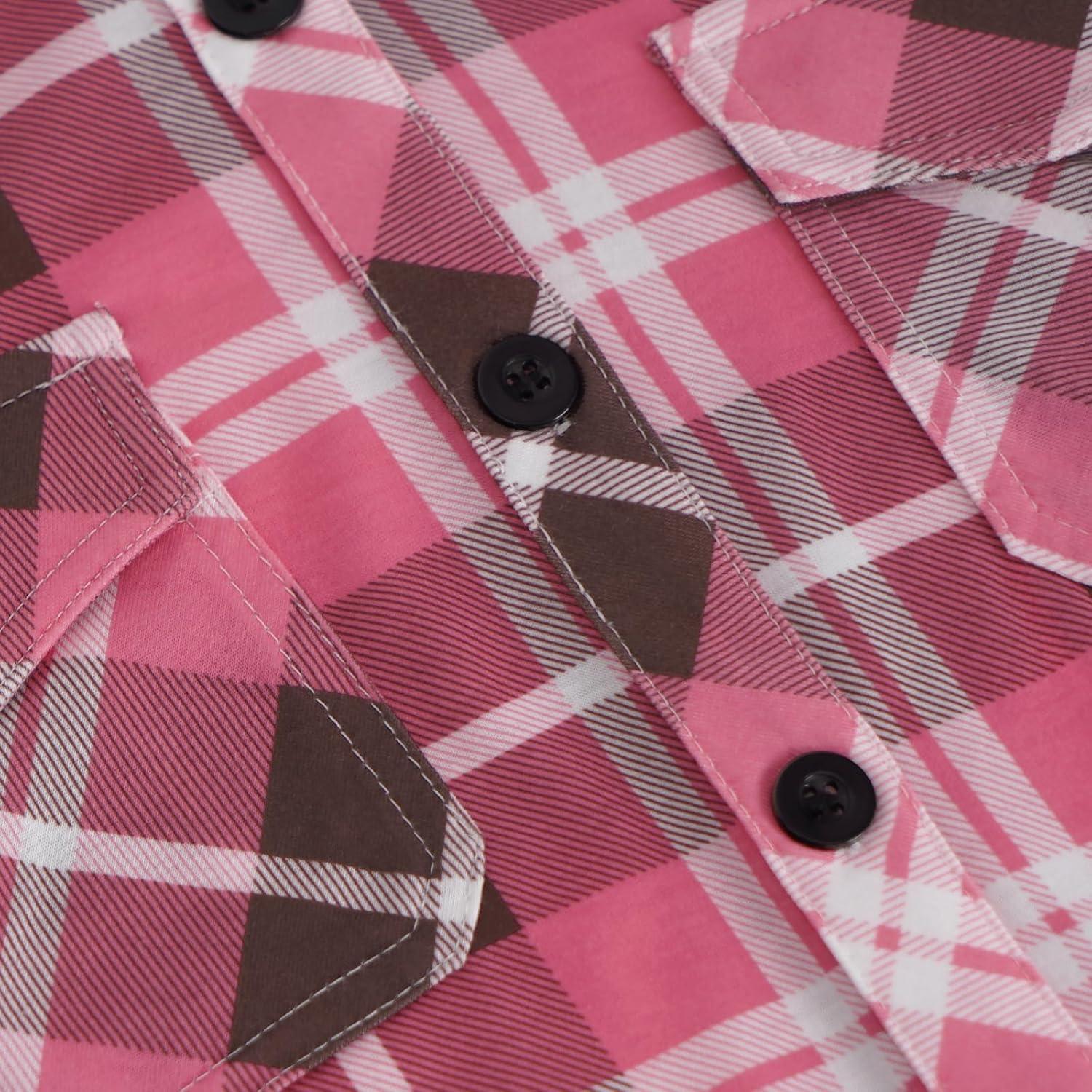 image:imageDJT Womens Soft Stretchy Knit Plaid Shirts Roll Up Long Sleeve Collared Button Down Blouses TopsPinkcoffee
