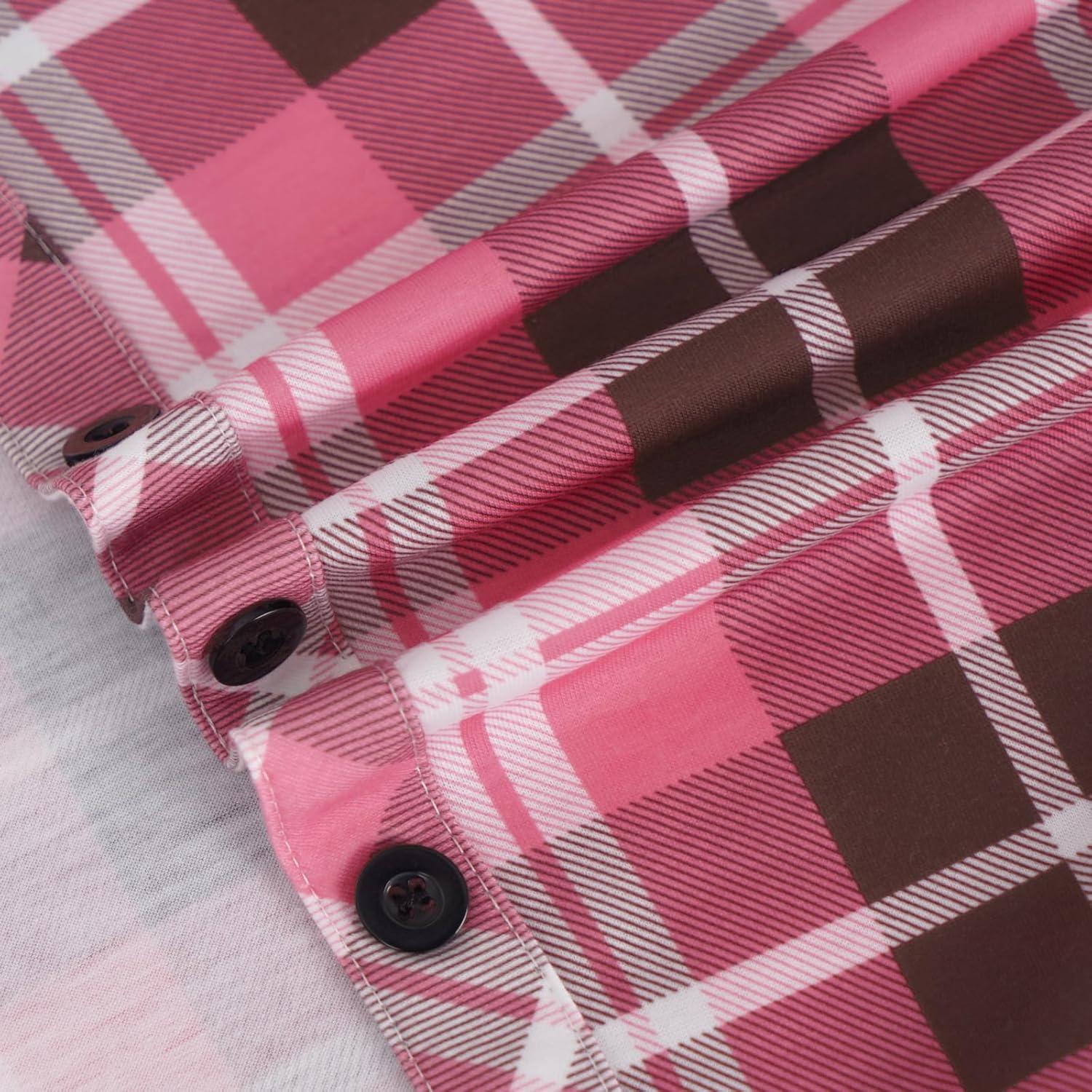 image:imageDJT Womens Soft Stretchy Knit Plaid Shirts Roll Up Long Sleeve Collared Button Down Blouses TopsPinkcoffee
