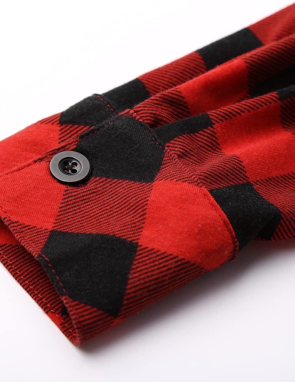 image:imageDJT Womens Soft Stretchy Knit Plaid Shirts Roll Up Long Sleeve Collared Button Down Blouses TopsRed