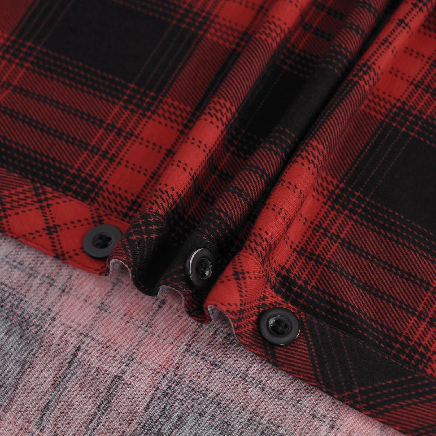 image:imageDJT Womens Soft Stretchy Knit Plaid Shirts Roll Up Long Sleeve Collared Button Down Blouses TopsRed Black Plaid