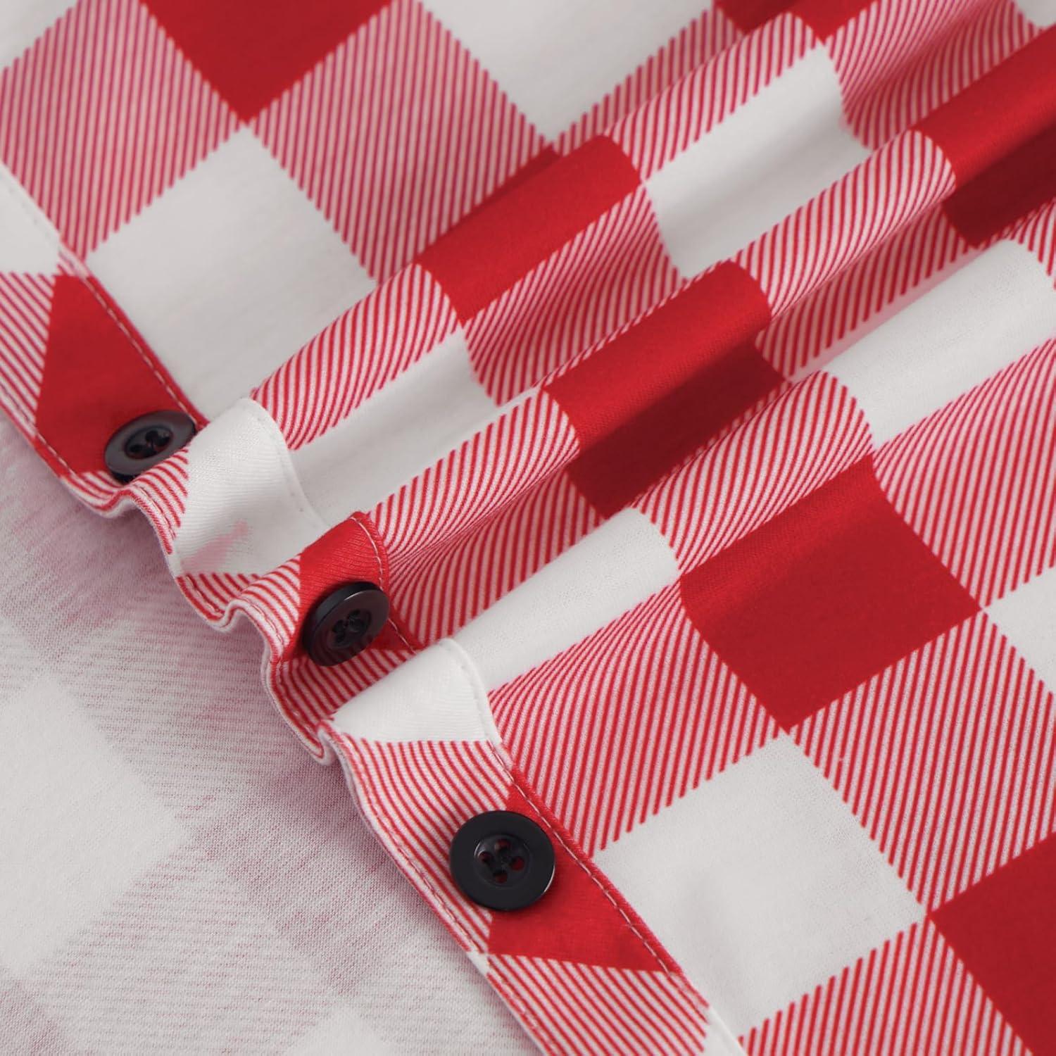 image:imageDJT Womens Soft Stretchy Knit Plaid Shirts Roll Up Long Sleeve Collared Button Down Blouses TopsRedwhite