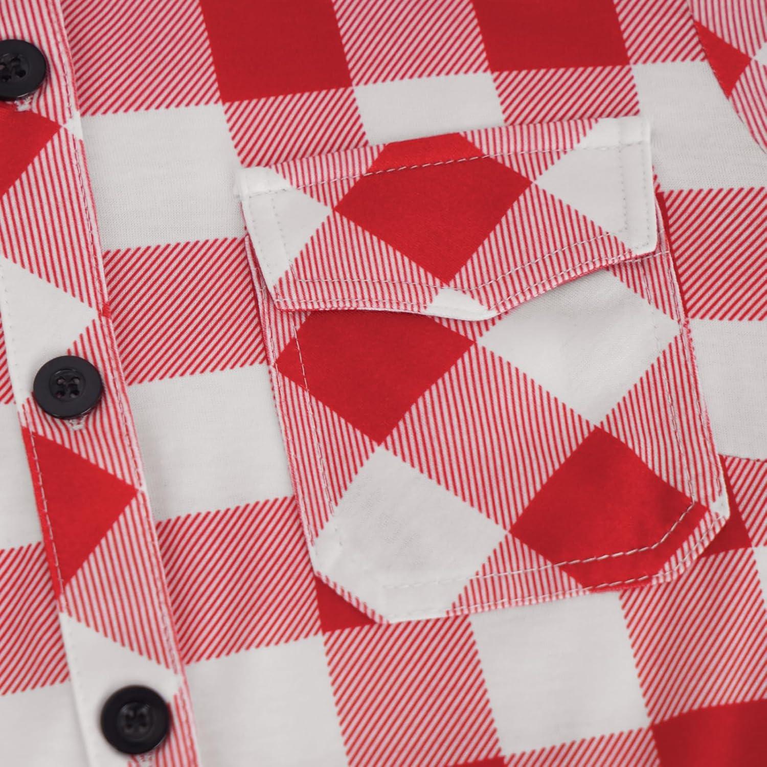 image:imageDJT Womens Soft Stretchy Knit Plaid Shirts Roll Up Long Sleeve Collared Button Down Blouses TopsRedwhite