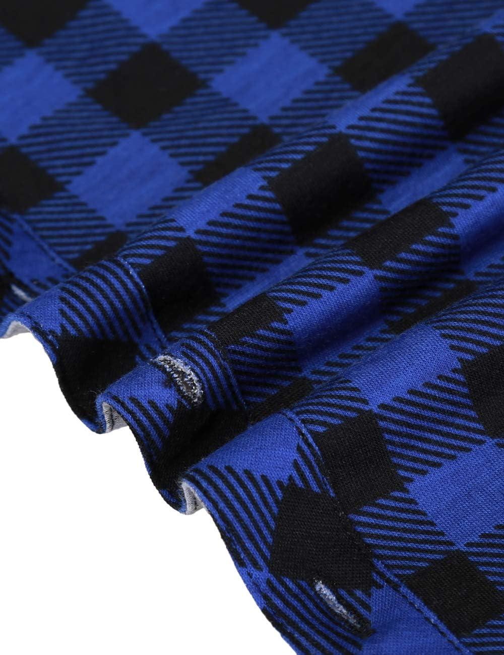 image:imageDJT Womens Soft Stretchy Knit Plaid Shirts Roll Up Long Sleeve Collared Button Down Blouses TopsVibrant Blue