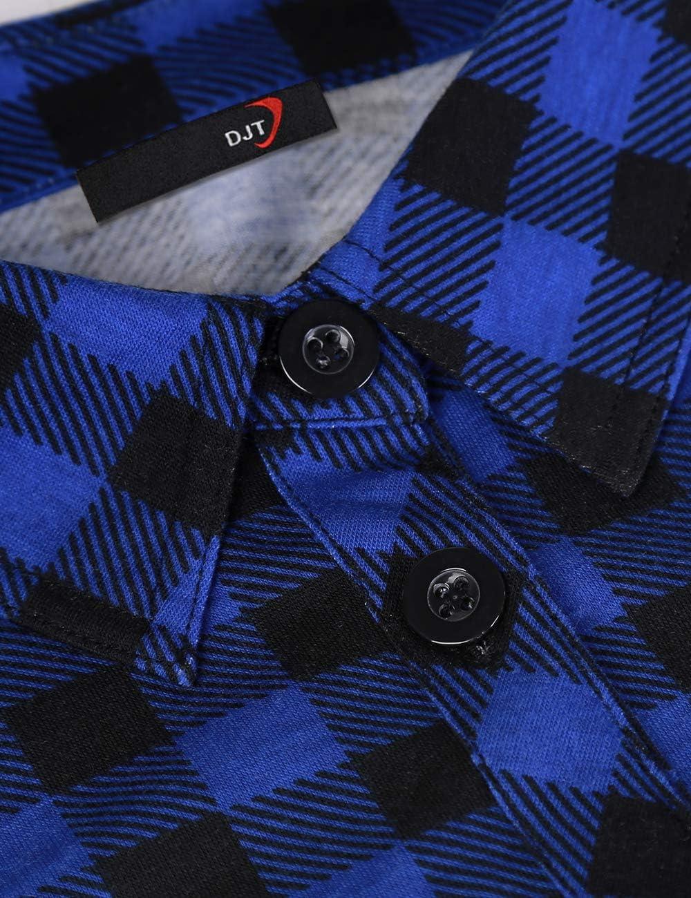 image:imageDJT Womens Soft Stretchy Knit Plaid Shirts Roll Up Long Sleeve Collared Button Down Blouses TopsVibrant Blue