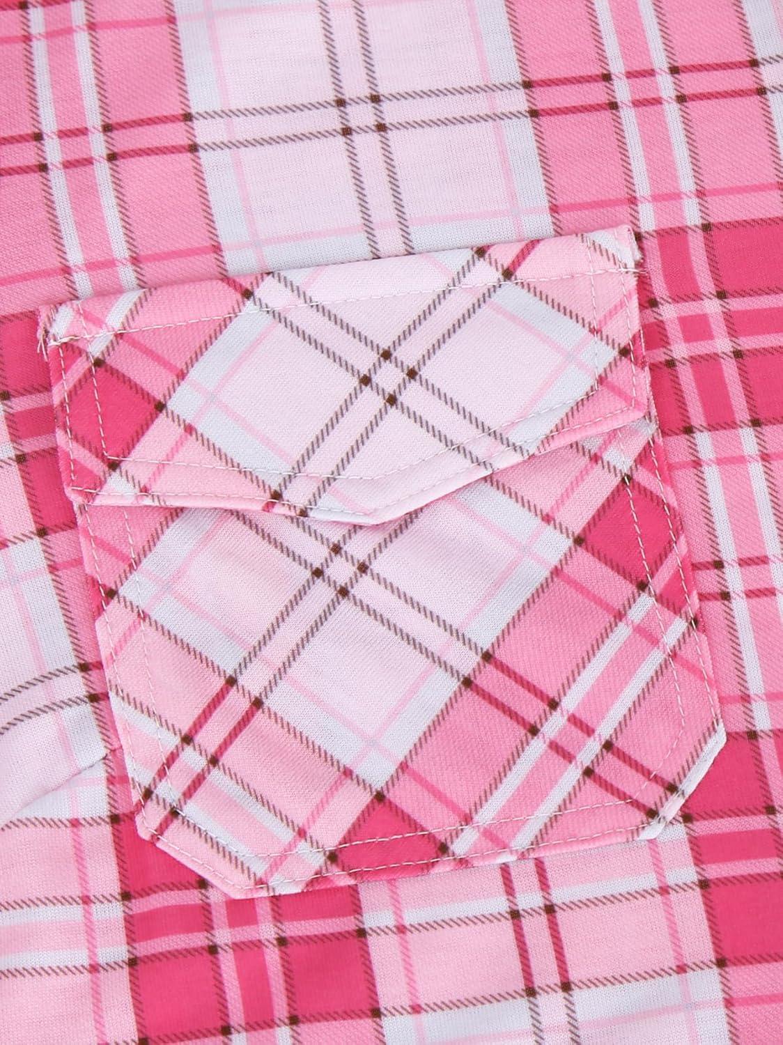 image:imageDJT Womens Soft Stretchy Knit Plaid Shirts Roll Up Long Sleeve Collared Button Down Blouses TopsVibrant Pink