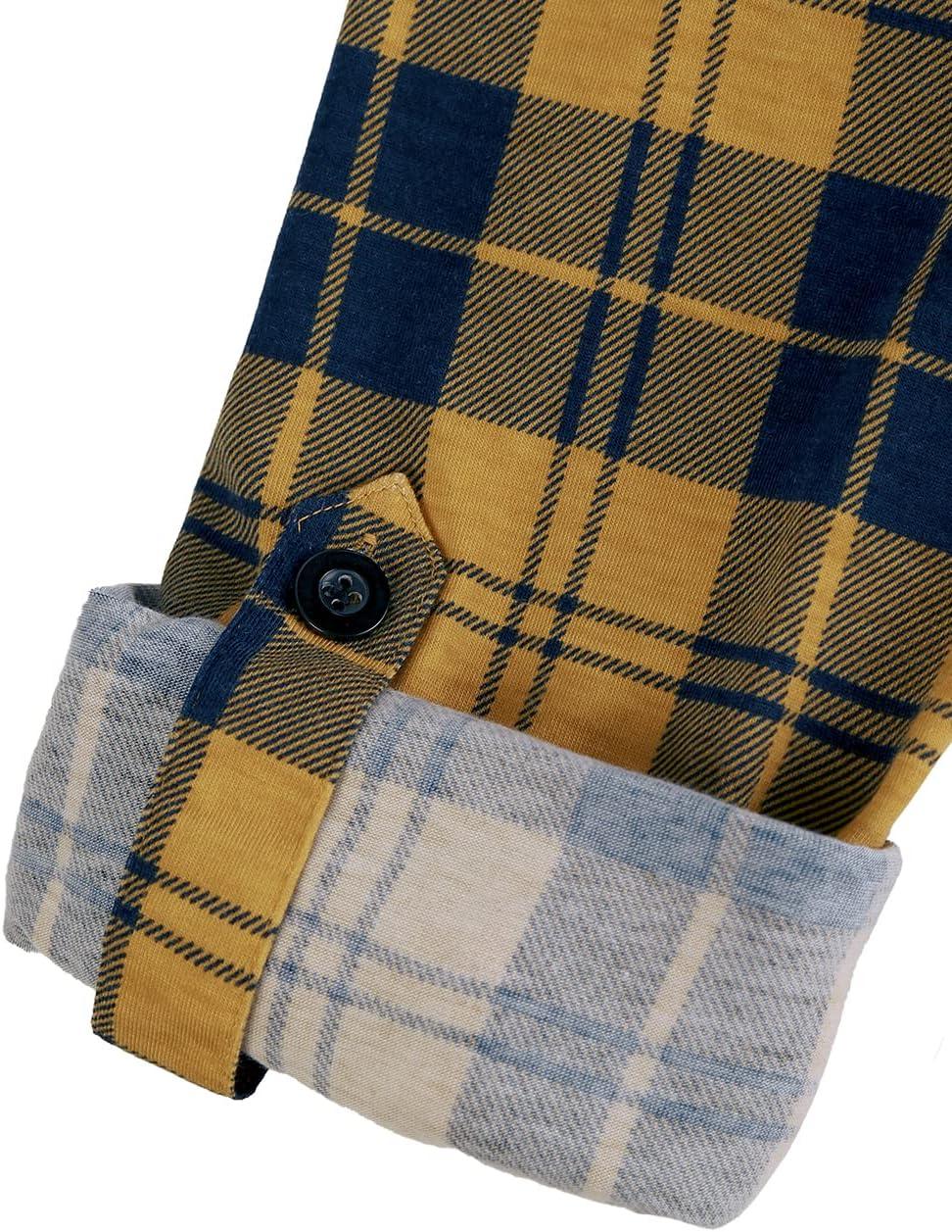 image:imageDJT Womens Soft Stretchy Knit Plaid Shirts Roll Up Long Sleeve Collared Button Down Blouses TopsYellow Navy Plaid