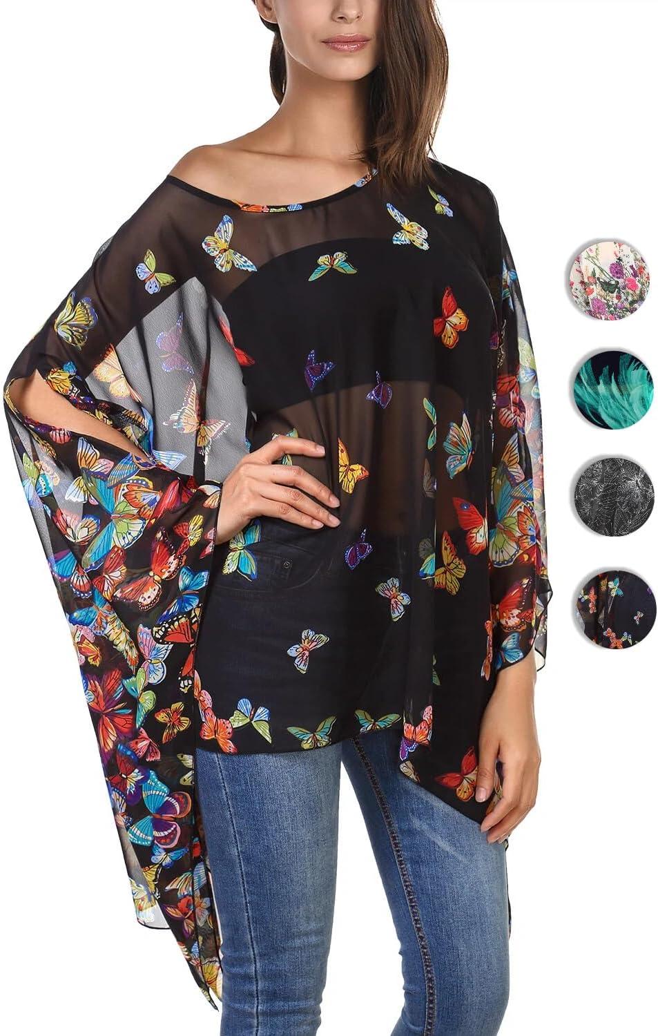 image:imageDJT Womens Summer Beach Bikini Bathing Suit Cover Ups Swimsuit Coverup for Women Chiffon Blouses Tunic TopBlack