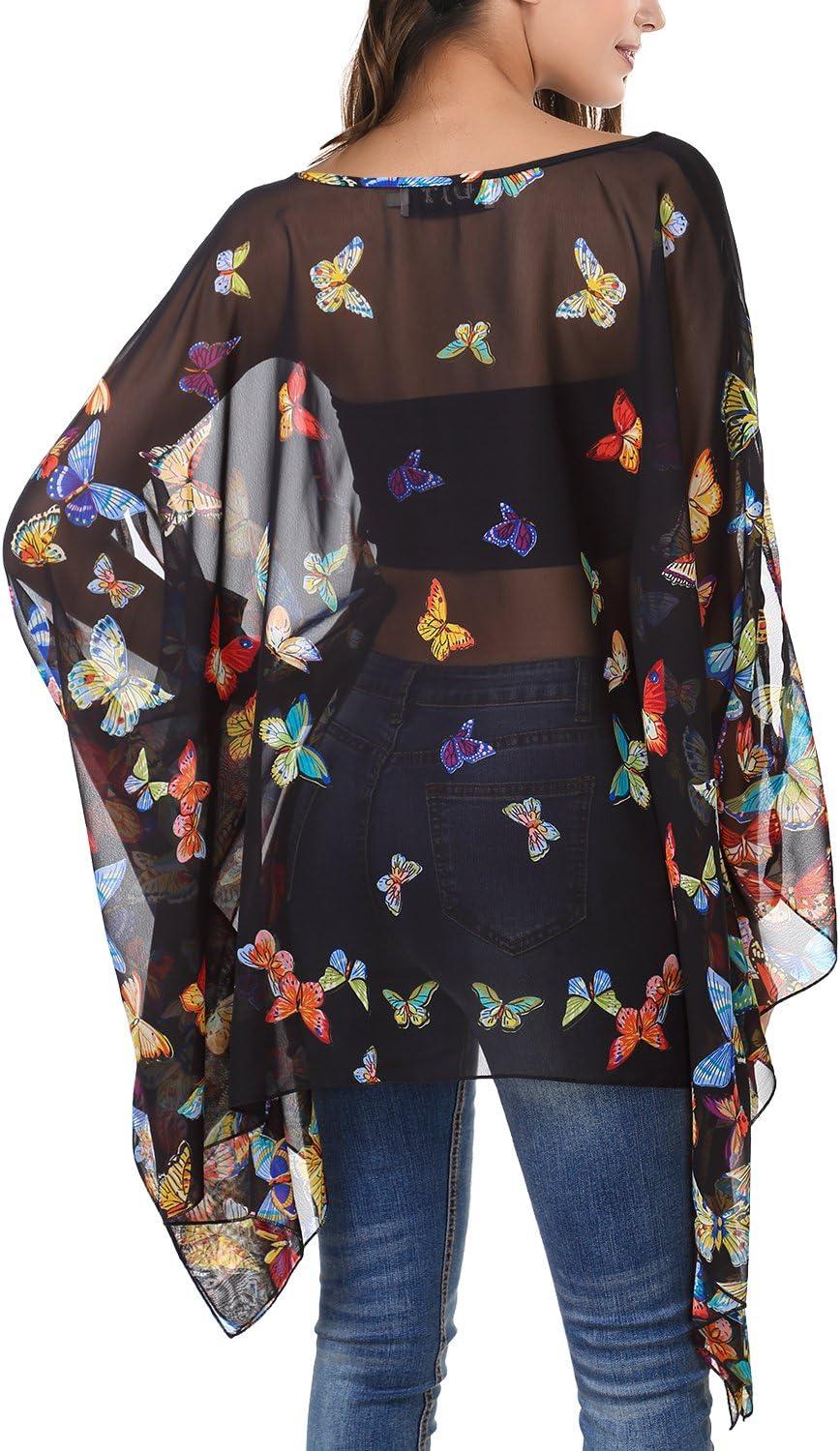 image:imageDJT Womens Summer Beach Bikini Bathing Suit Cover Ups Swimsuit Coverup for Women Chiffon Blouses Tunic TopBlack