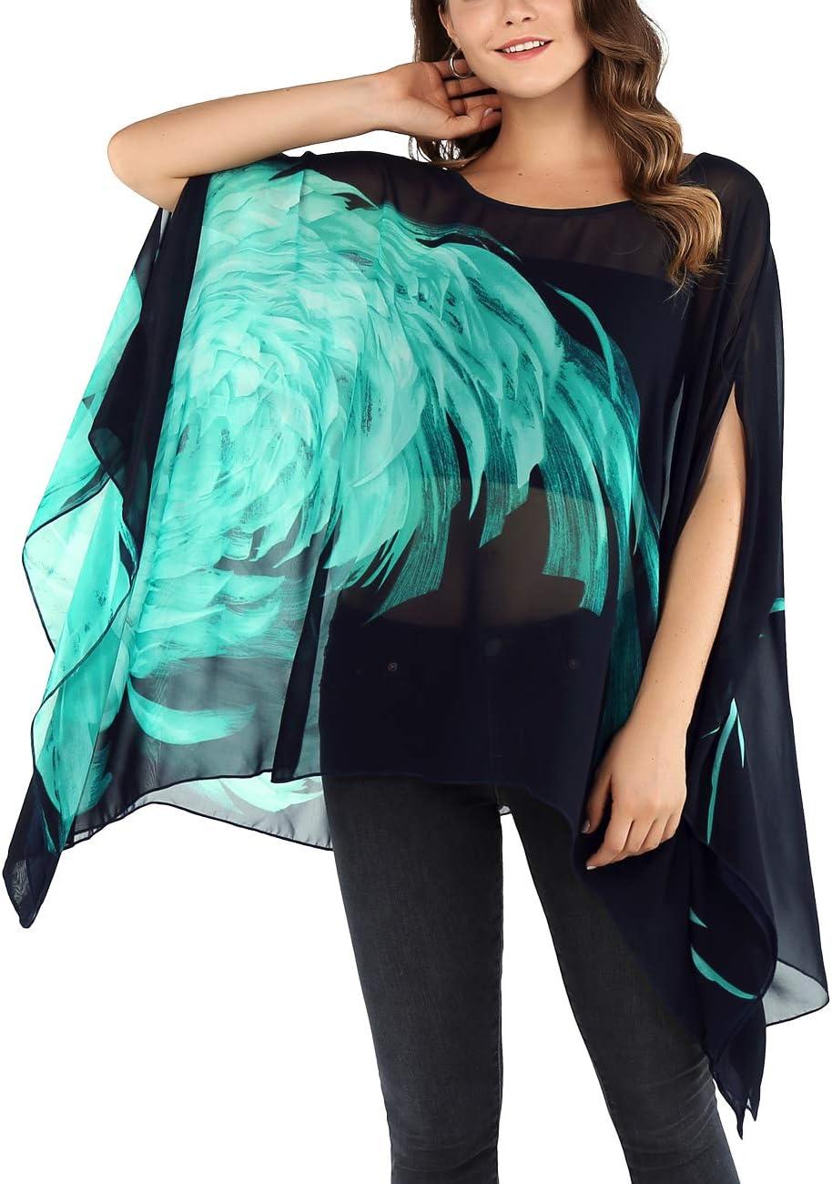 image:imageDJT Womens Summer Beach Bikini Bathing Suit Cover Ups Swimsuit Coverup for Women Chiffon Blouses Tunic TopNavyTeal