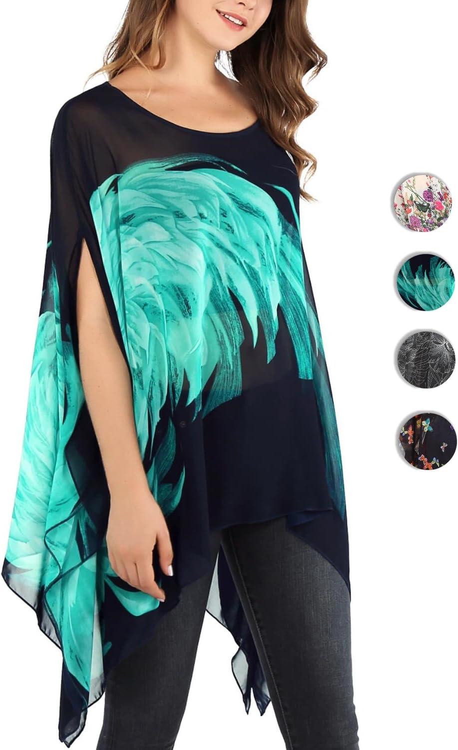 image:imageDJT Womens Summer Beach Bikini Bathing Suit Cover Ups Swimsuit Coverup for Women Chiffon Blouses Tunic TopNavyTeal