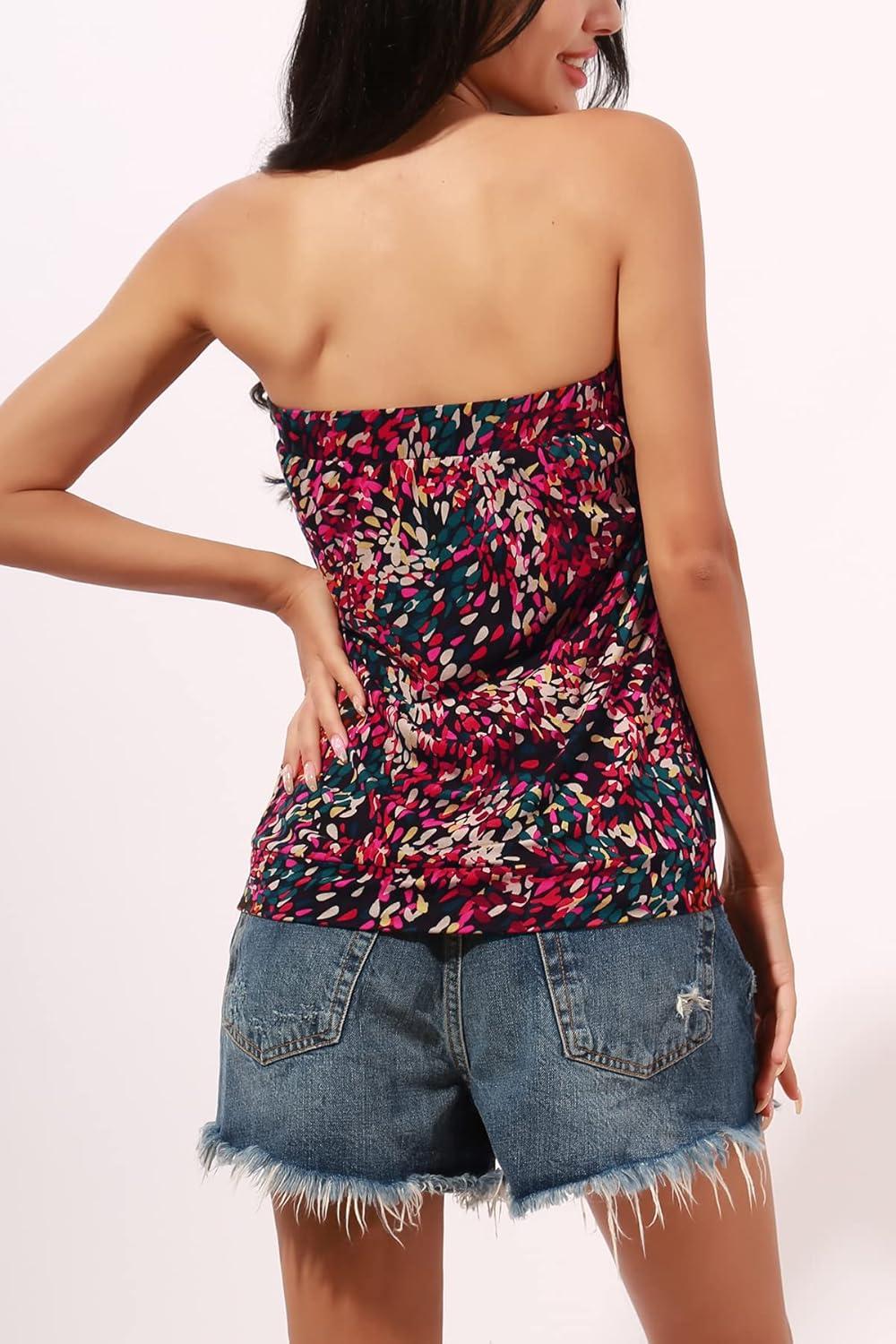 image:imageDJT Womens Tube Tops Strapless Bandeau Tank Strapless Blouse Off The Shoulder Tunic Shirts Summer CasualPaint Palette