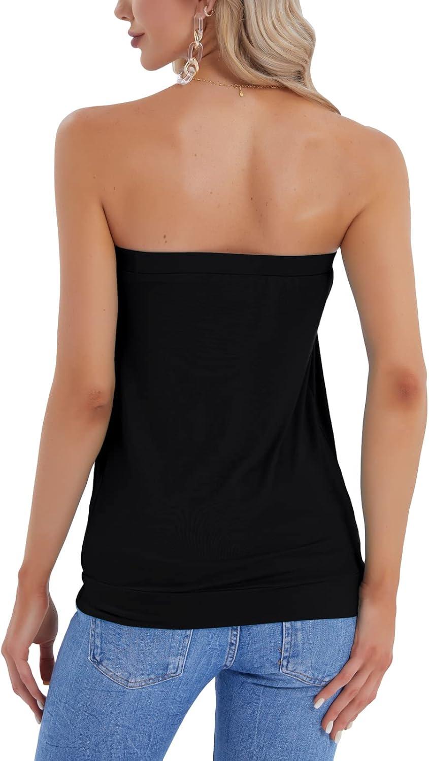 image:imageDJT Womens Tube Tops Strapless Bandeau Tank Strapless Blouse Off The Shoulder Tunic Shirts Summer CasualSolidblack