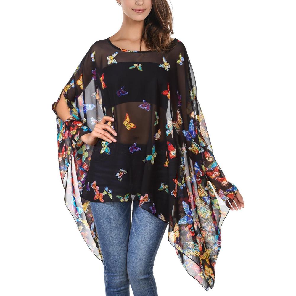 image:imageDJT Womens Summer Beach Bikini Bathing Suit Cover Ups Swimsuit Coverup for Women Chiffon Blouses Tunic TopBlack