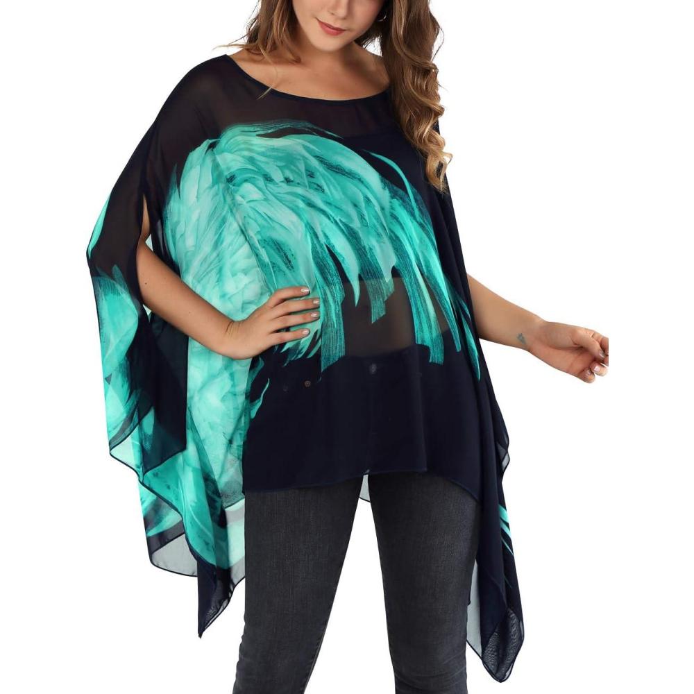 image:imageDJT Womens Summer Beach Bikini Bathing Suit Cover Ups Swimsuit Coverup for Women Chiffon Blouses Tunic TopNavyTeal