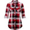 image:imageDJT Womens Soft Stretchy Knit Plaid Shirts Roll Up Long Sleeve Collared Button Down Blouses TopsBittersweet