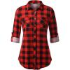 image:imageDJT Womens Soft Stretchy Knit Plaid Shirts Roll Up Long Sleeve Collared Button Down Blouses TopsRed