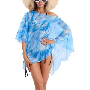 DJT Women’s Bathing Suit Cover Ups Summer Beach Swimsuit Coverup Sexy Sheer Hankerchief Hem Chiffon Tops
