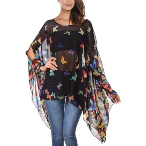 DJT Women’s Summer Beach Bikini Bathing Suit Cover Ups Swimsuit Coverup for Women Chiffon Blouses Tunic Top(Black)