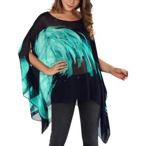 DJT Women’s Summer Beach Bikini Bathing Suit Cover Ups Swimsuit Coverup for Women Chiffon Blouses Tunic Top(Navy/Teal)