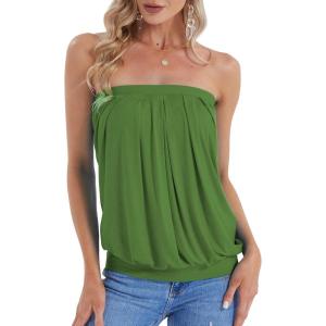 DJT Women’s Tube Tops Strapless Bandeau Tank Strapless Blouse Off The Shoulder Tunic Shirts Summer Casual(Herbal Garden)